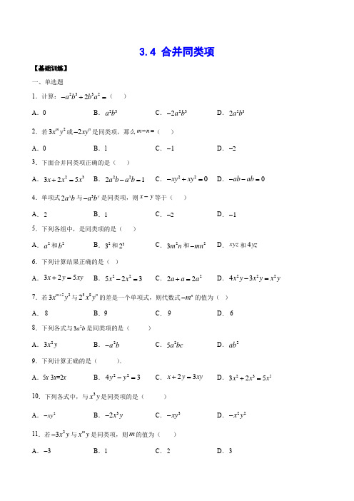 合并同类项(基础训练)(解析版) (2)
