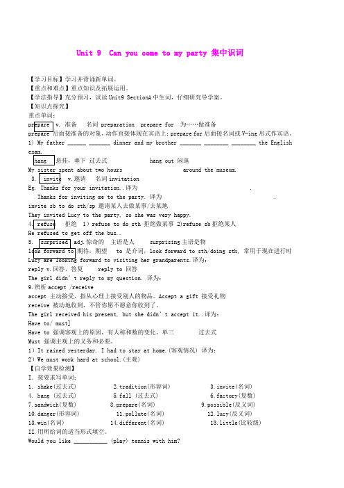 Unit 9  Can you come to my party 学案1 (人教新版八年级上)