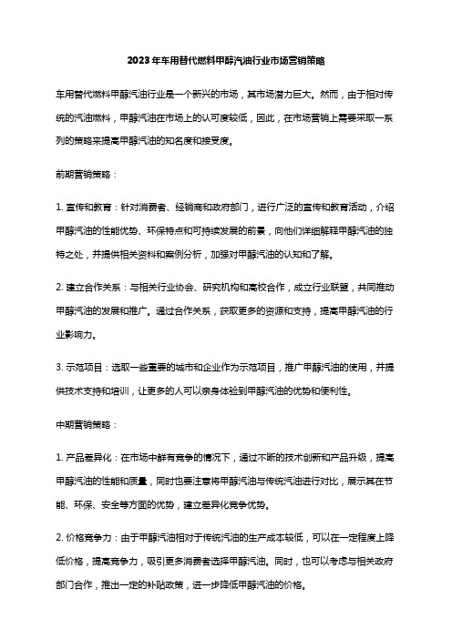 2023年车用替代燃料甲醇汽油行业市场营销策略