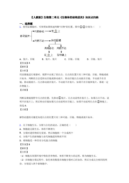 【人教版】生物第二单元《生物体的结构层次》知识点归纳