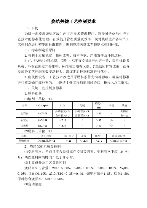 烧结关键点工艺控制要求