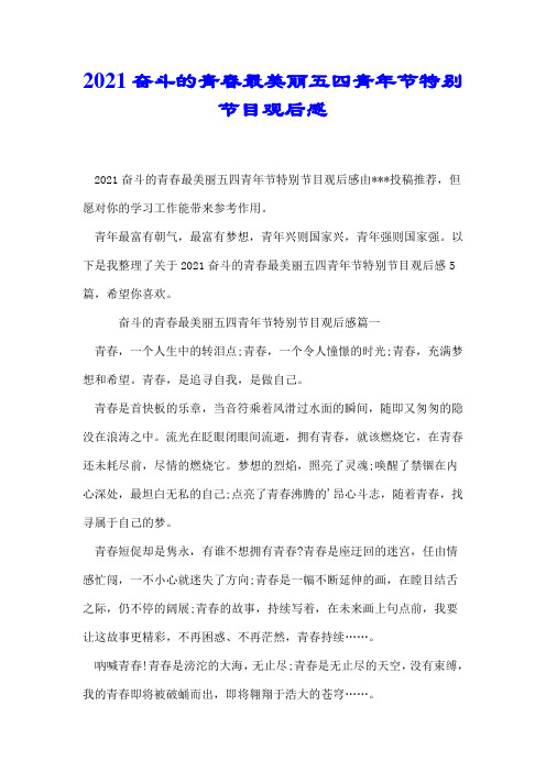 2021奋斗的青春最美丽五四青年节特别节目观后感
