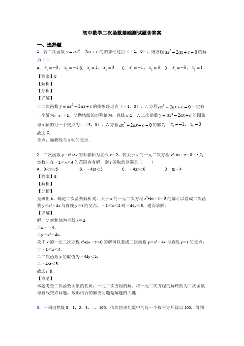 初中数学二次函数基础测试题含答案