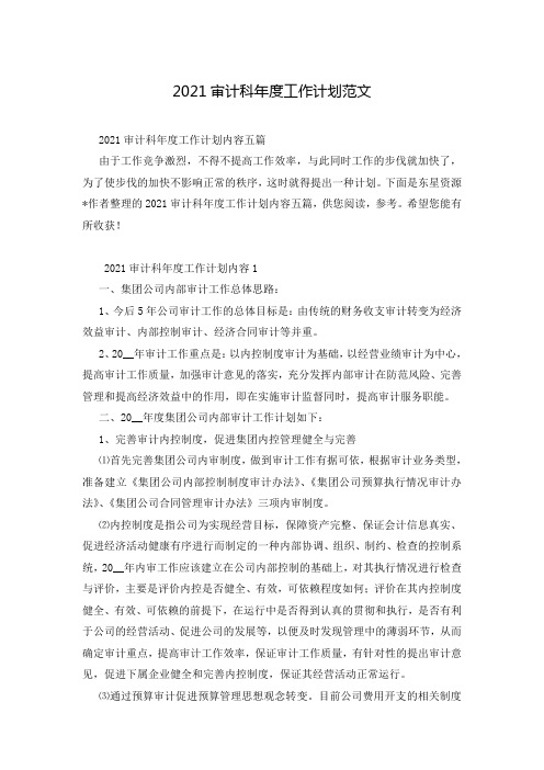 2021审计科年度工作计划范文