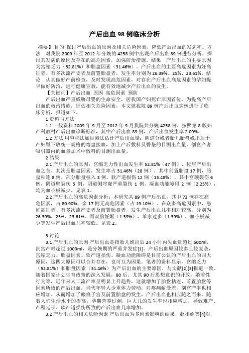 产后出血98例临床分析