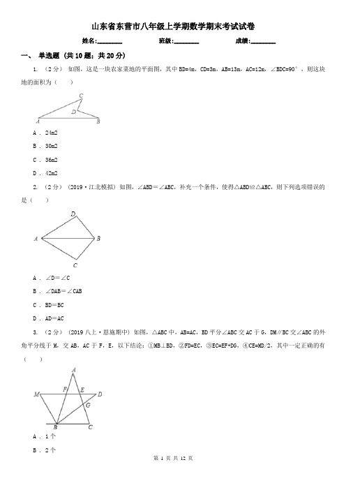 山东省东营市八年级上学期数学期末考试试卷