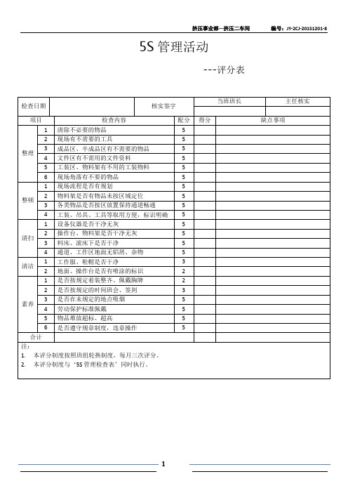 5S管理活动---评分表