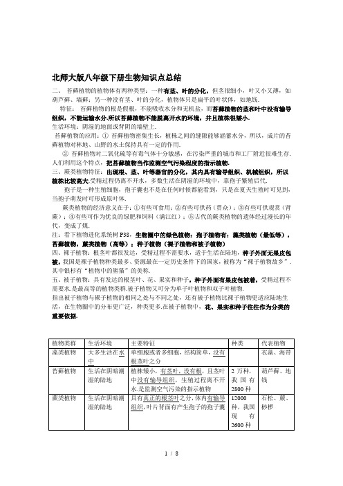 北师大版八年级下册生物知识点总结