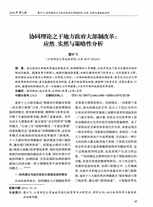 协同理论之于地方政府大部制改革：应然、实然与策略性分析