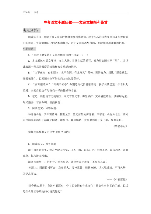 中考语文小题狂做文言文概括和鉴赏