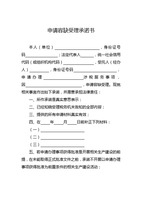 申请容缺受理承诺书