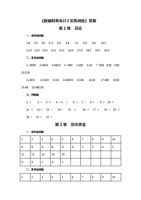 【财务管理财务会计】新编财务会计Ⅰ书上所附课后练习答案