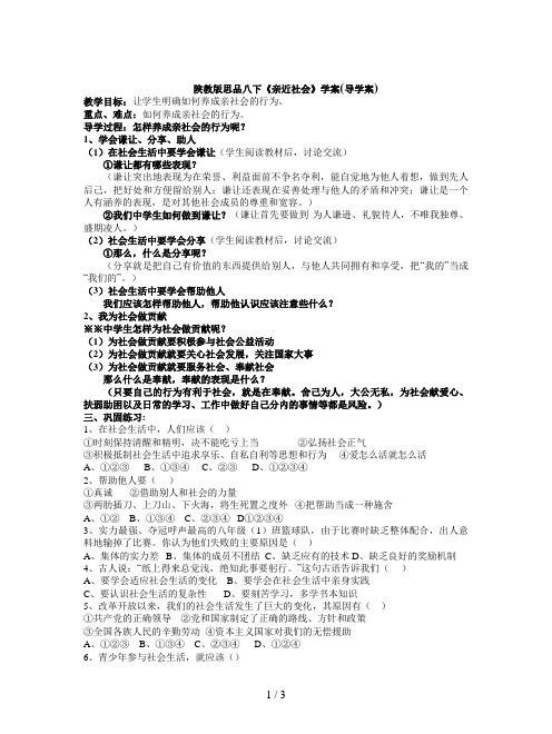 陕教版思品八下《亲近社会》学案