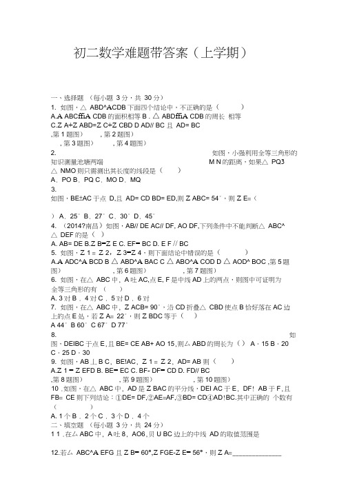 初二数学难题带答案上学期