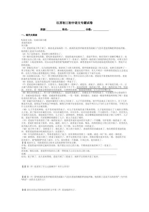 江苏初三初中语文专题试卷带答案解析
