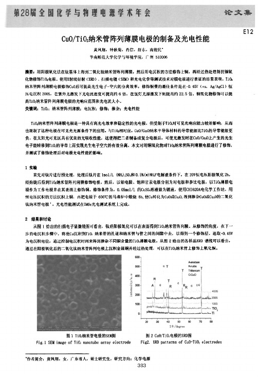 CuO、TiO2纳米管阵列薄膜电极的制备及光电性能