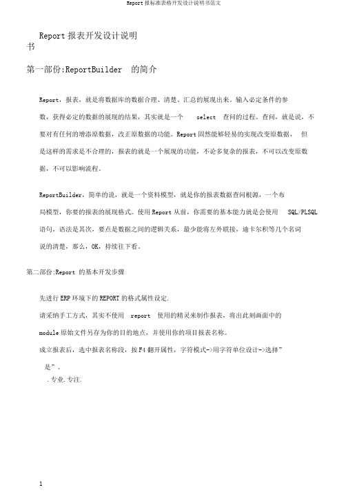 Report报标准表格开发设计说明书范文