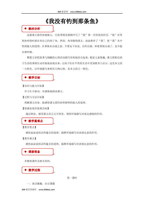 【309教育网优选】西南师大版小学语文五年级上册《我没有钓到那条鱼》教案教学设计