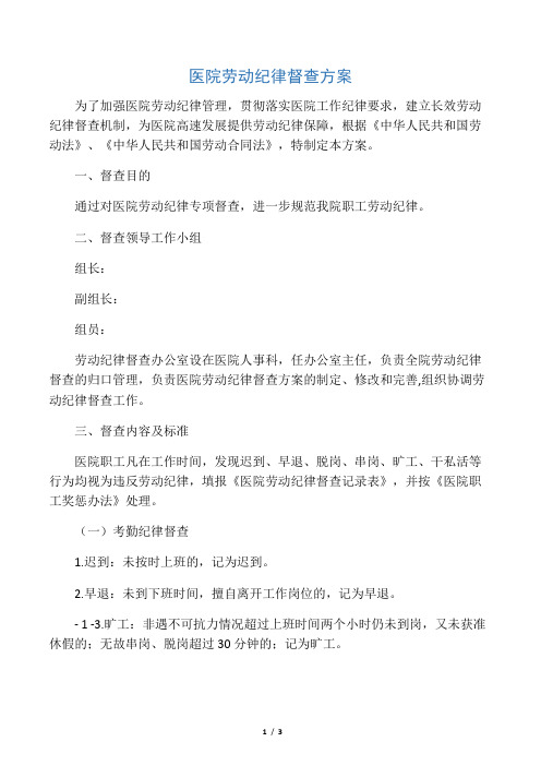 医院劳动纪律督查方案