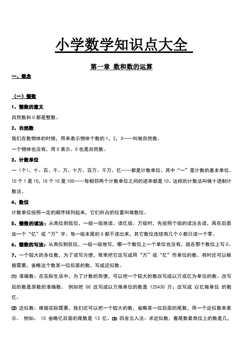 人教版小学数学知识点总结大全