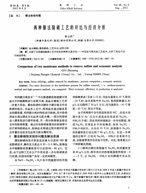 两种膜法除硝工艺的对比与经济分析