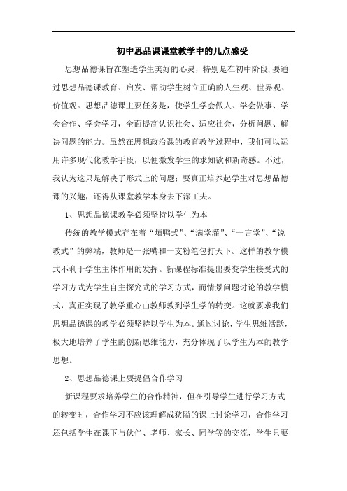 初中思品课课堂教学中的几点感受