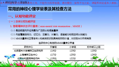 常用的神经心理学量表及其检查方法培训课件
