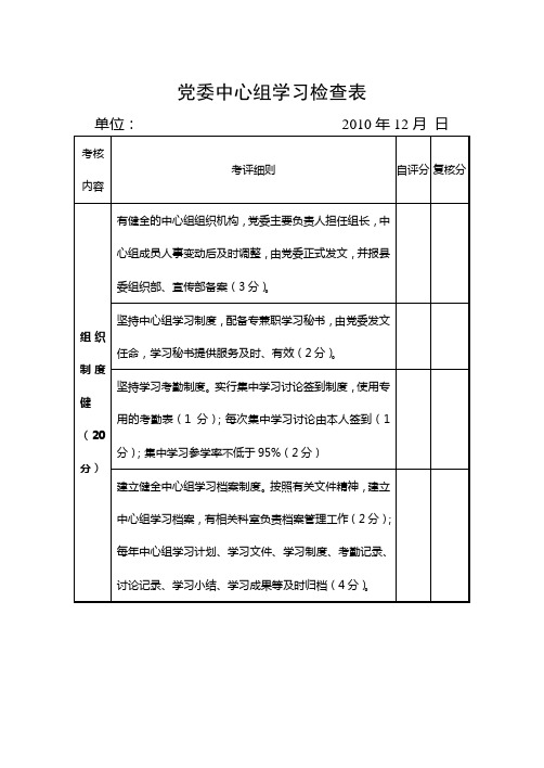中心组学习考核表