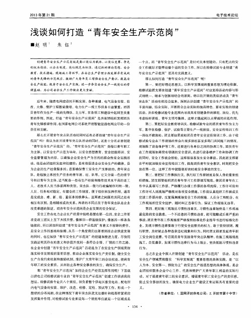 浅谈如何打造“青年安全生产示范岗”