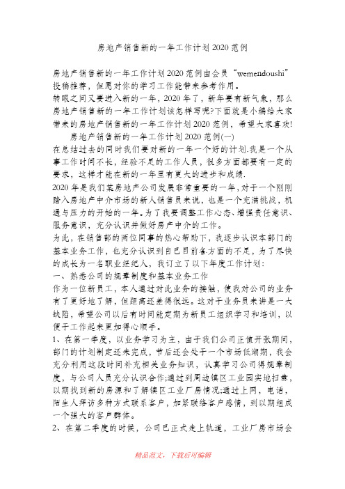 (最新)房地产销售新的一年工作计划2020范例