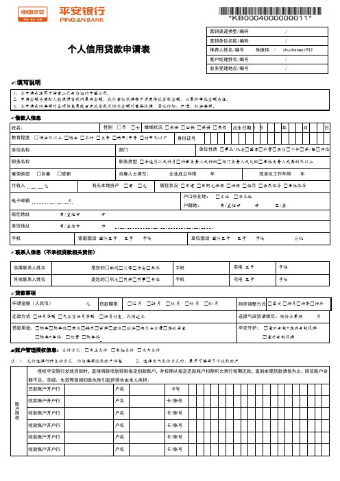 个人贷款申请表