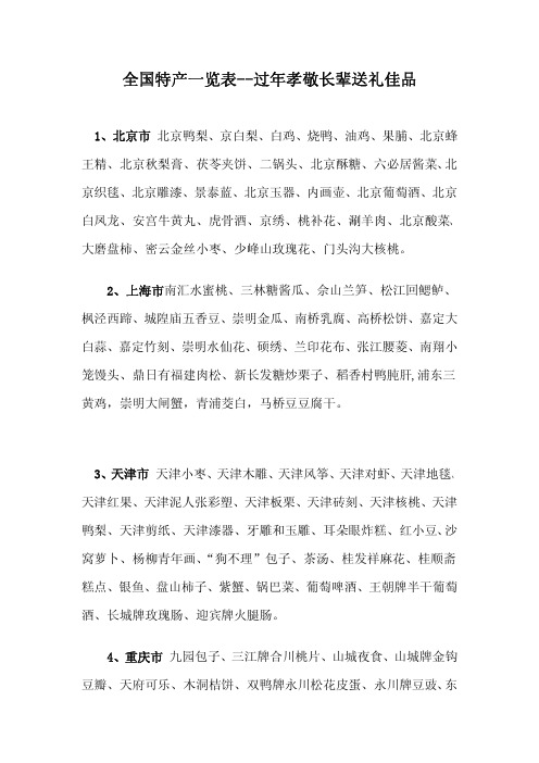 全国特产一览表--过年孝敬长辈送礼佳品