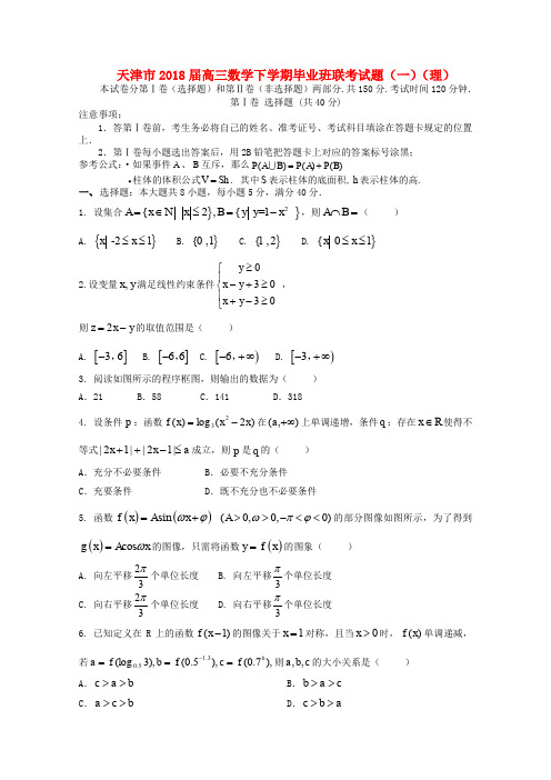 天津市2018届高三数学下学期毕业班联考试题(一)(理)