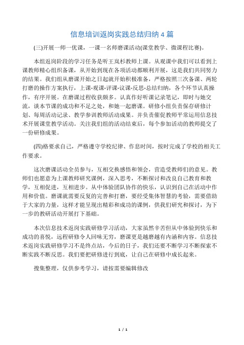 信息培训返岗实践总结归纳4篇