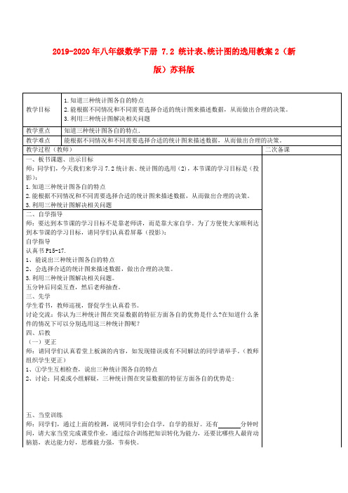 2019-2020年八年级数学下册 7.2 统计表、统计图的选用教案2 (新版)苏科版
