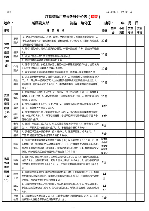 党员先锋评价标准
