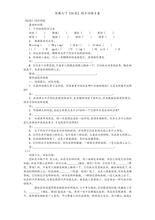 苏教七下《松鼠》同步训练5套