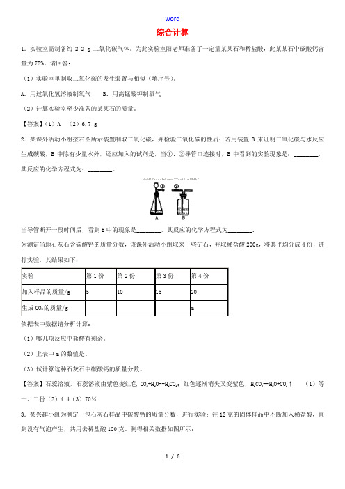 中考化学专题模拟 综合计算练习卷-人教版初中九年级全册化学试题