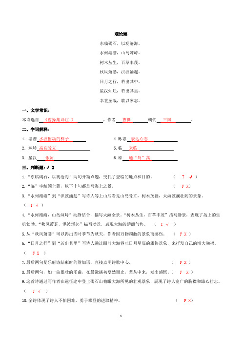 2020年上海中考  古诗词鉴赏训练(教师版)