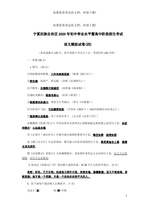 宁夏回族自治区2020年中考语文模拟试卷