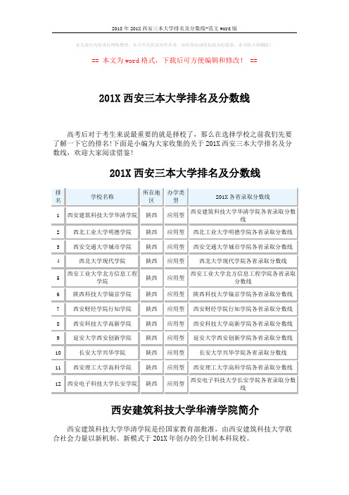 2018年201X西安三本大学排名及分数线-范文word版 (3页)