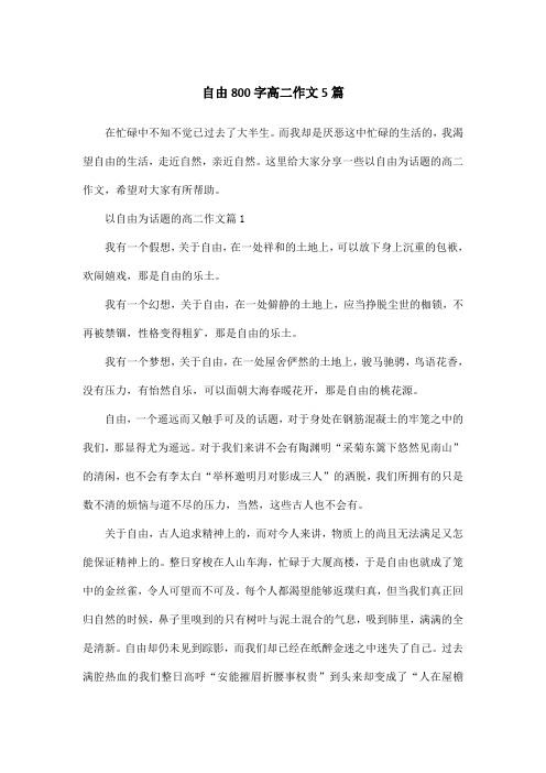 自由800字高二作文5篇