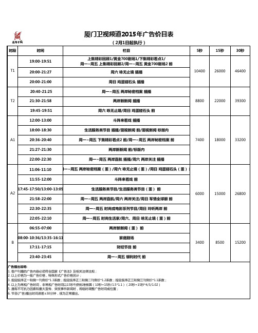 厦门卫视刊例20141224