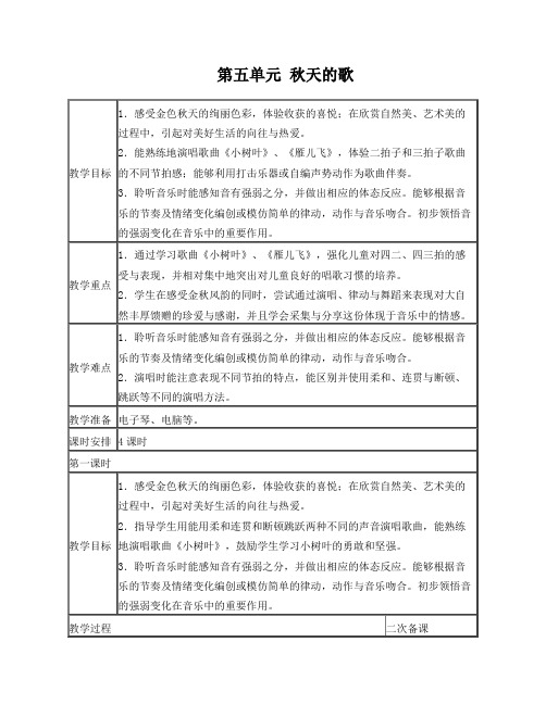 一年级音乐上册-第五单元《秋天的歌》单元教案-苏少版