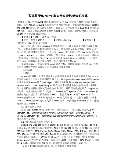 孤儿核受体Nurr1腺病毒过表达载体的构建
