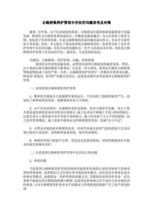 公路桥梁养护管理中存在的问题思考及对策