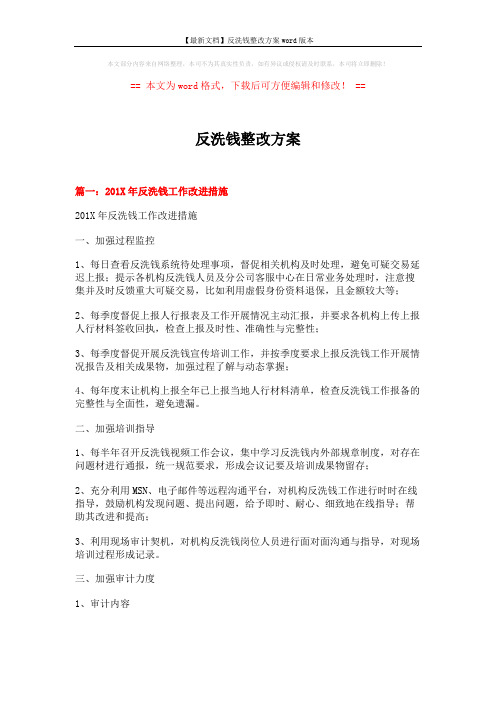 【最新文档】反洗钱整改方案word版本 (7页)