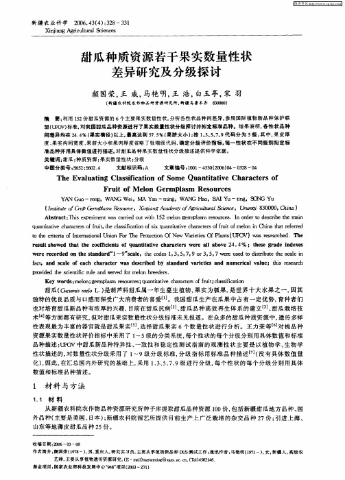 甜瓜种质资源若干果实数量性状差异研究及分级探讨