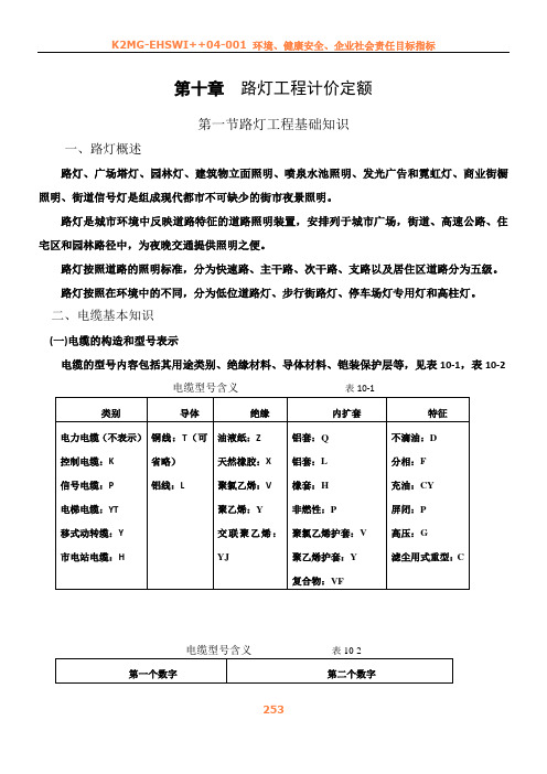 11第十章 路灯工程计价定额及应用