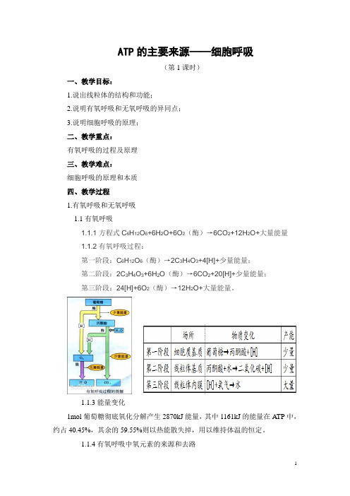 ATP的主要来源——细胞呼吸 教案设计